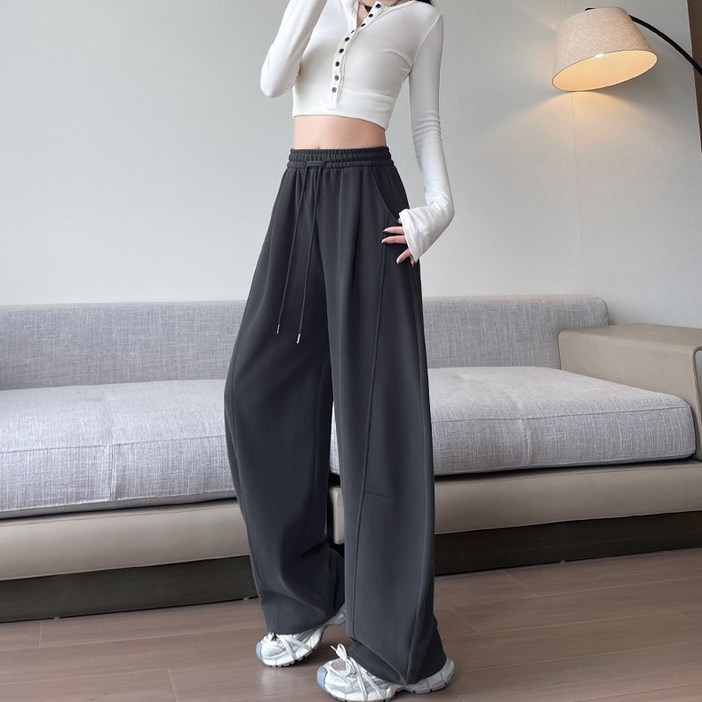 스타일닥터 여성 와이드팬츠 슬랙스바지 캐주얼 커브드팬츠 밴딩 바나나팬츠