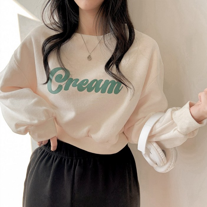 애즈낫 여성 크리미 크롭 맨투맨