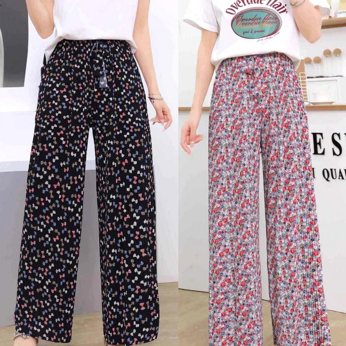 1+1  93cm 넉넉한 플리츠 꽃주름 냉기가득 홈웨어 냉장고 몸빼 바지  2P