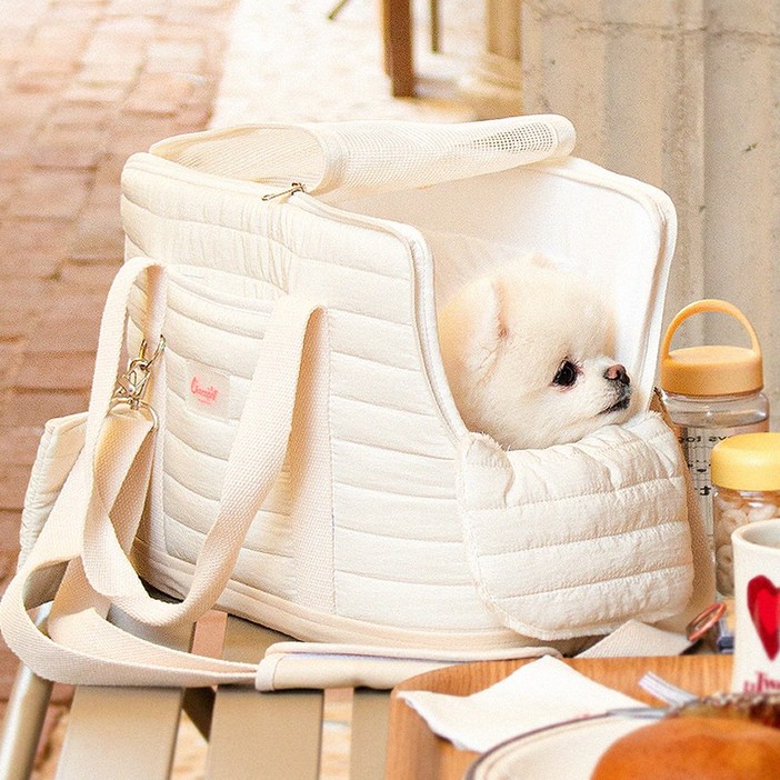 강아지 고양이 이동 가방 애견 반려견 기내용 대중교통 캐리어 밀키백 (2colors), 밀키백_아이보리