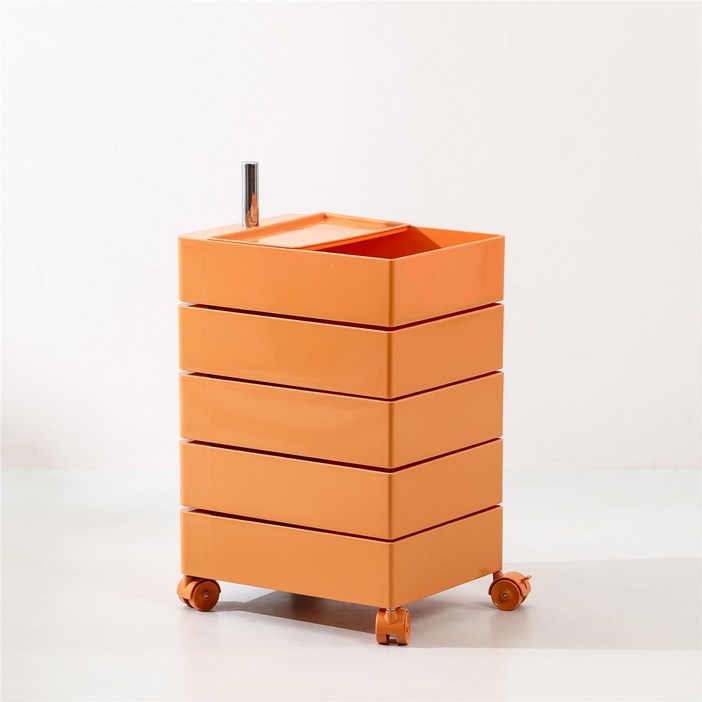 가구앤하우스 피보 360도 회전 이동 서랍 사각 5단 트롤리 컨테이너 틈새 수납장, 오렌지, 5단