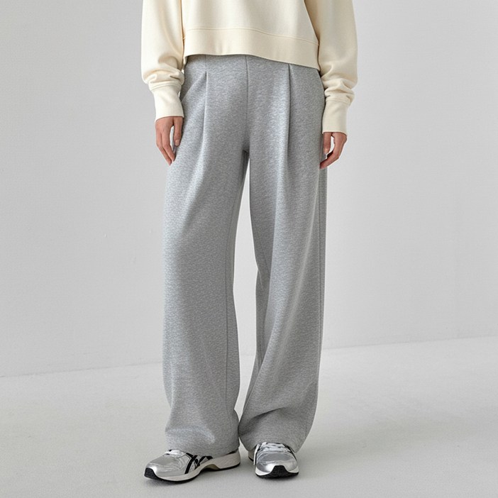루핏스포츠 여성 원턱 코튼 와이드 팬츠 루즈핏 빅사이즈 데일리룩 바지 기모 선택