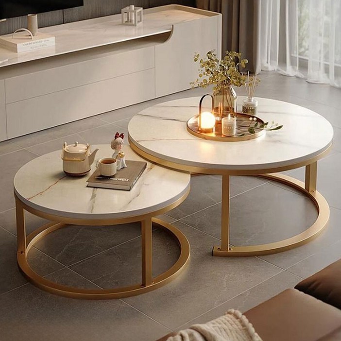 New World 거실테이블 7050CM 원형티테이블 CJ01, 화이트골드