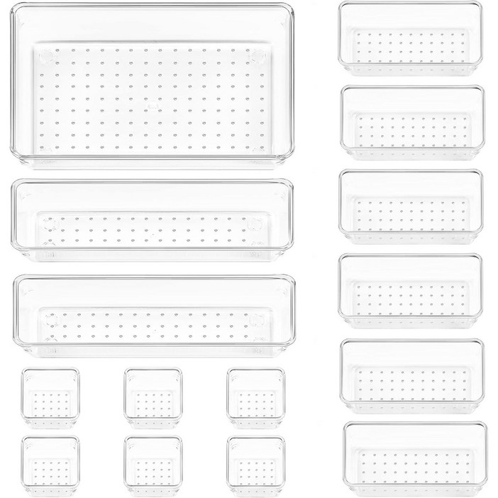Vtopmart 조립식 다용도 서랍 정리 트레이 수납함 15p, 투명, 1세트