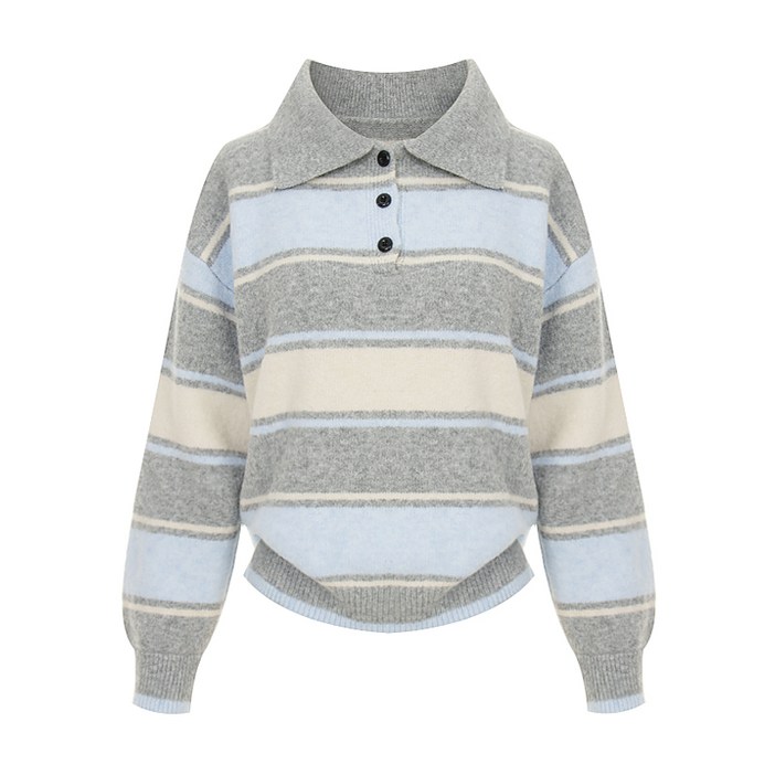 여성용 컬러 배색 버튼 카라울 니트 P5CKN069C