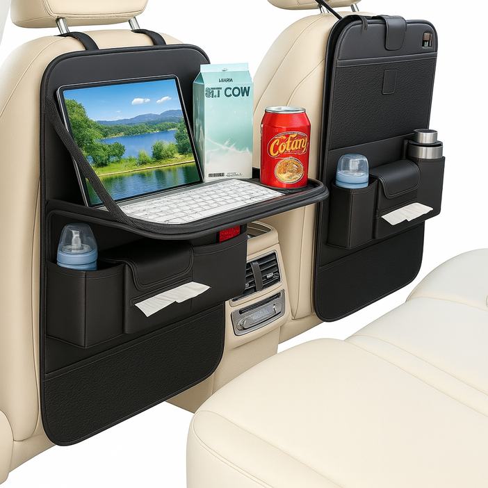 제피드 수납함 자동차 뒷좌석 테이블 수납포켓 킥커버 차량용품 카시트테이블, 블랙, 1개