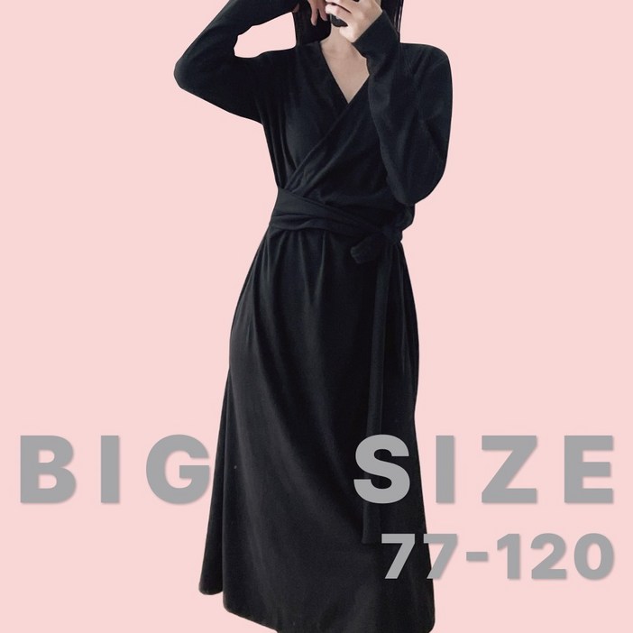 [77-120]빅블리 빅사이즈 피치 기모 브이넥 랩 원피스