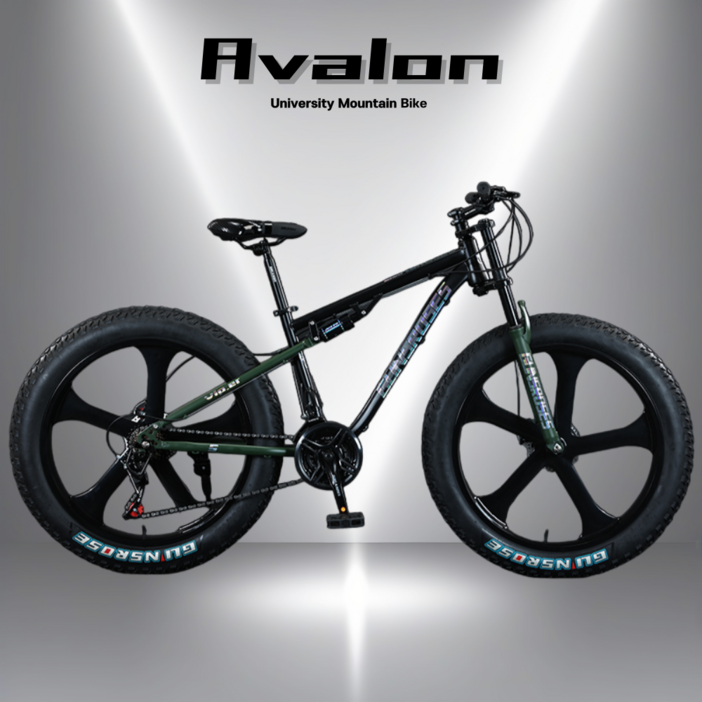 AVALON 팻바이크 풀샥 MTB 산악자전거 고출력 광폭 타이어, B.그린블랙, 1개