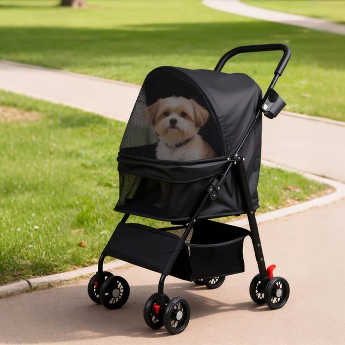 빠른 수납 애견 카트 소형 애견유모차 물컵 거치대, 1개, 블랙