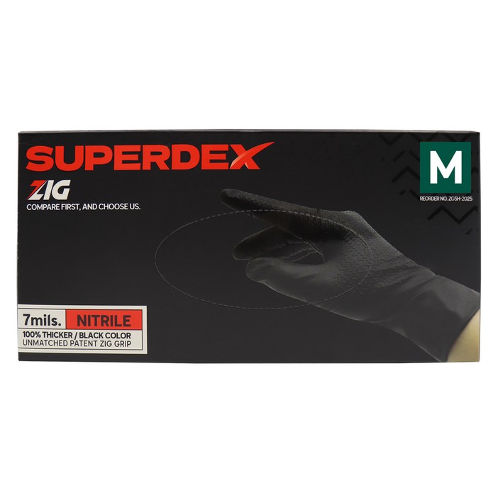 슈퍼덱스 ZIG 니트릴장갑 고무 파우더 프리 두꺼운 장갑 100매, 1개, 블랙, 중M