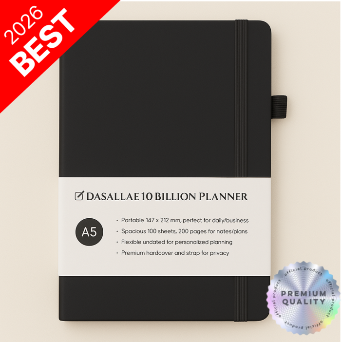 다살래 A5 만년 다이어리 플래너 하드커버, 스트랩형, 블랙