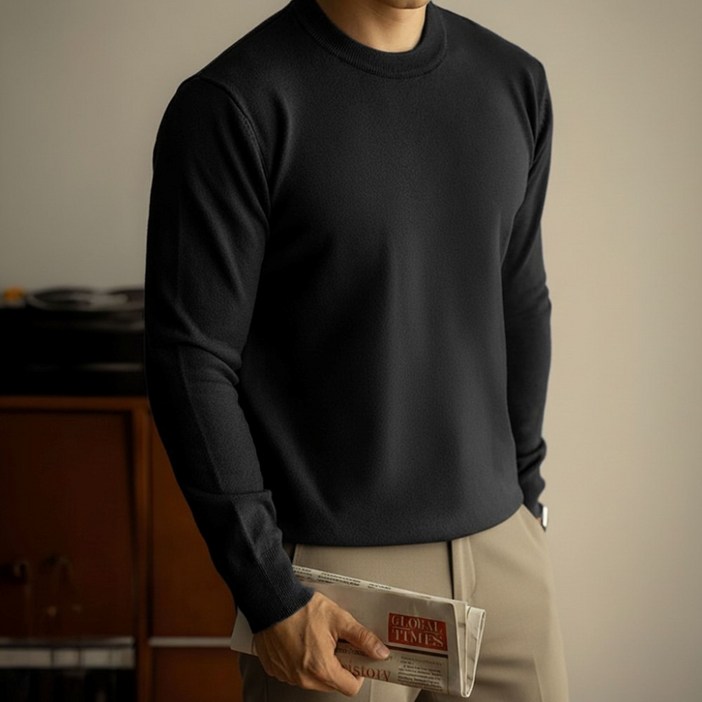 마할로 소프트 젠틀핏 남자 긴팔 니트 티셔츠 라운드 스웨터