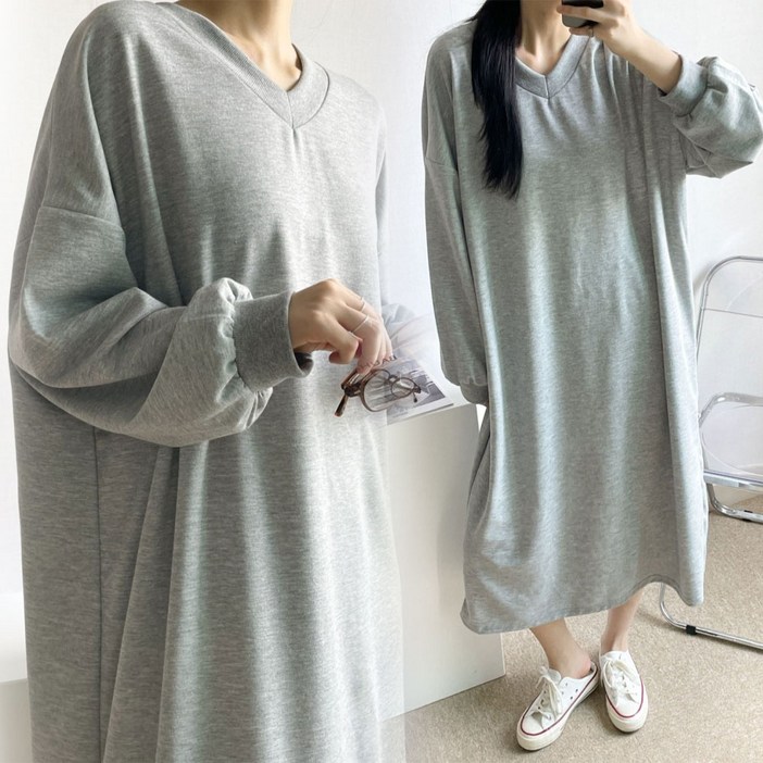 국산 오버핏 긴팔 롱원피스 캐주얼 마실룩 홈웨어룩