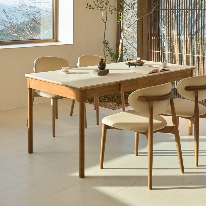 우디 원목 확장형 4인용 6인용 12T 포세린 세라믹 식탁 12001600