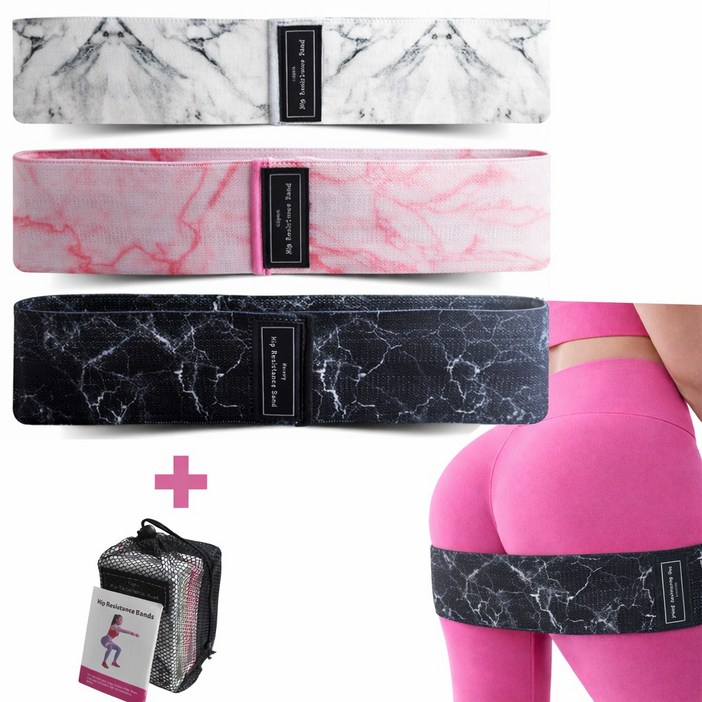 NUA 누아 힙업 밴드 스쿼트 저항 힙밴드 3종 1세트, 마블(블랙,화이트,핑크), 3개