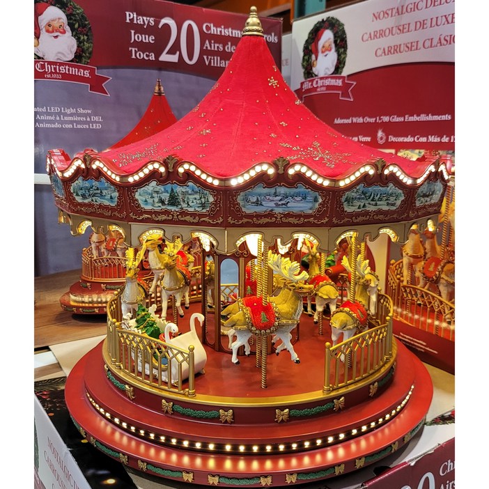 25년 New 크리스마스 장식 멜로디 회전목마 44CM 코스트코, 1개, 붉은색 지붕