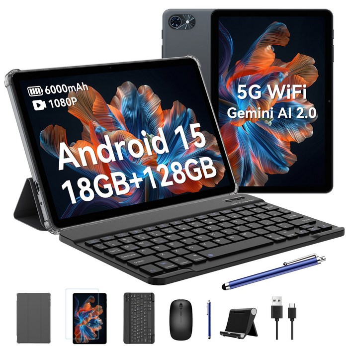 TABWEE 10인치 Android15 T80 태블릿 2025신형 18GB128GB 2TB확장 키보드펜 포함 5G WiFi 6000mAh