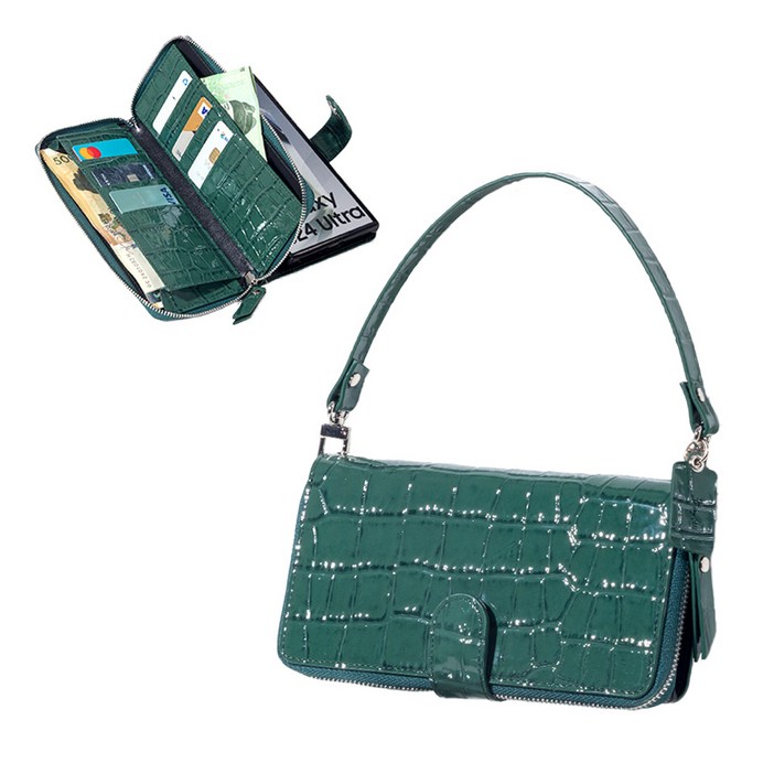 BonAtti HERES 천연소가죽 악어 지퍼 지갑 케이스+핸드스트랩