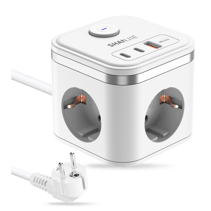 큐브 멀티탭 C타입2개 (Type-c*2)+USB-A PD20W , 3구 고용량 멀티탭MINI 멀티탭 16A, 1개 3680W 1.5m, 1개, 흰색, 150cm