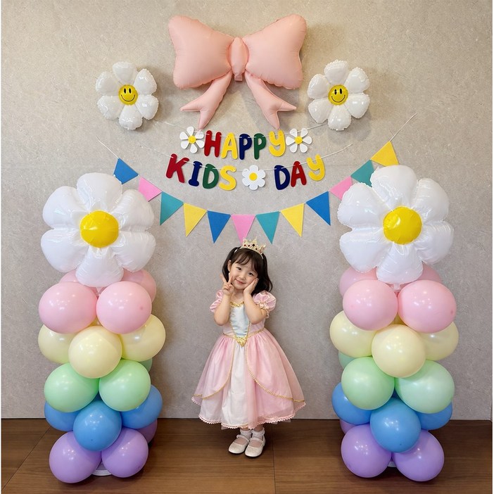 파티굿즈 어린이날 풍선기둥 장식 포토존 파티용품 어린이집 유치원 행사, 1개, 마카롱풍선기둥세트