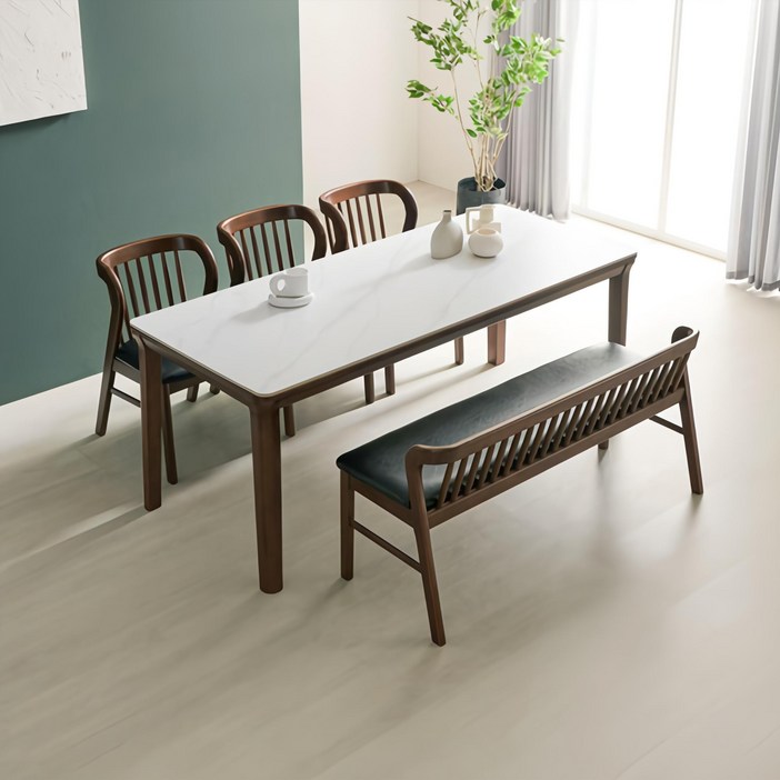 라로퍼니처 허그 1900 포세린 통 세라믹 6인 고무나무 원목 식탁 세트