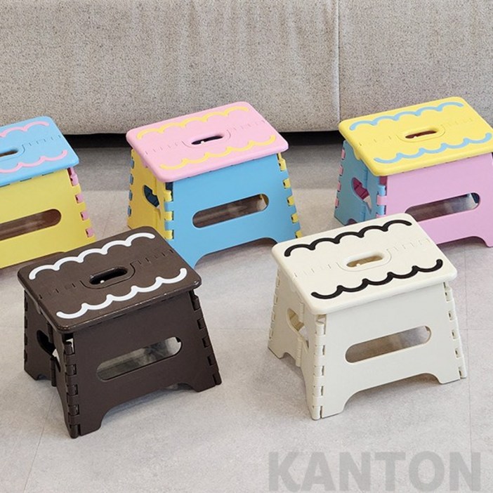 안전잠금 접이식 의자 간이 미니의자 플라스틱 소형 발받침 스툴 체어, 아이보리, 1개