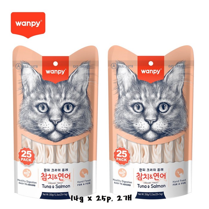 완피 크리미 퓨레 14g x 25p x 2봉, 짜먹는 고양이 츄르 간식, 14g 50개, 2개