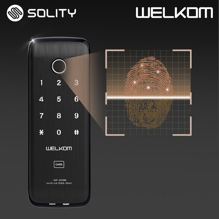[무료설치] 웰콤 WR-303B 디지털도어락 지문+카드키 현관문 번호키 즉시잠금 현관문도어락 아파트 빌라 방화문 보조키형 도어락 허수기능 내부이중잠금 음량조절가능, 방문설치, 웰콤 WR-303B
