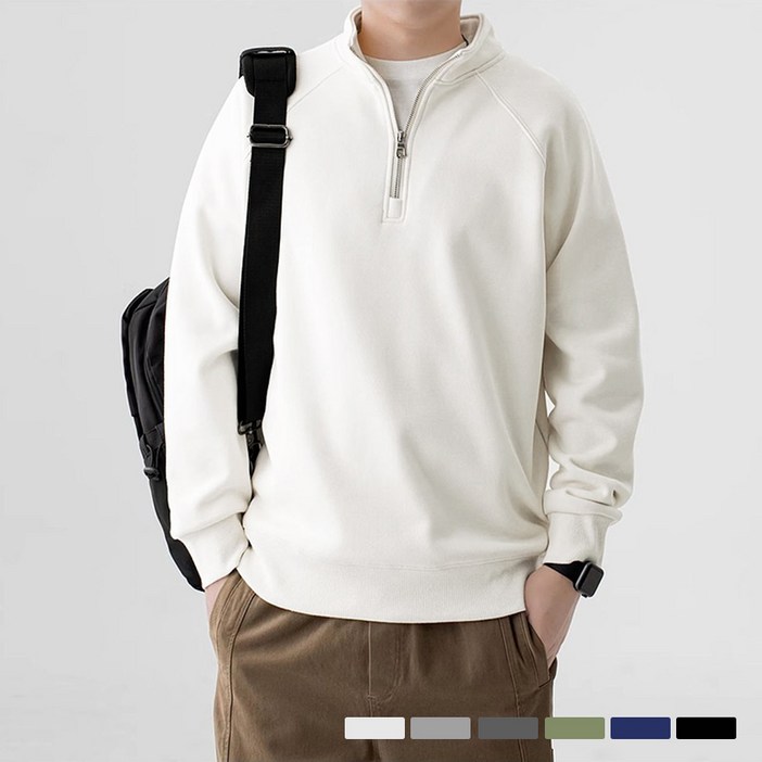 디커스텀 남녀공용 루즈핏 코튼 반집업 맨투맨 반목 폴라 빅사이즈 M5XL