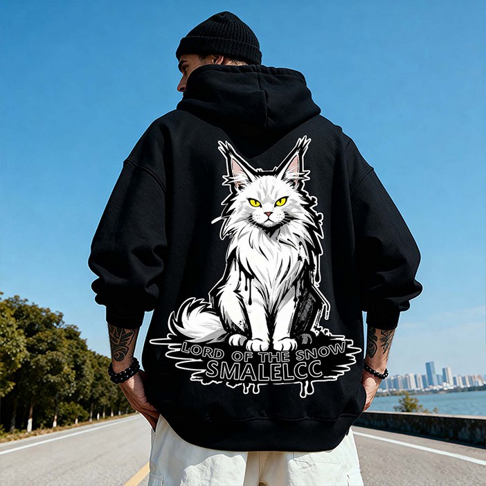 SMALELCC 가을 겨울 남자 후드티 빅사이즈 루즈핏 맨투맨 미국식 캐릭터 프린팅 후드티 기모베이직