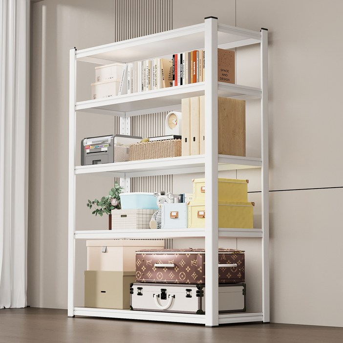 Kleeno 견고한 조립식 철제선반 무볼트 선반 앵글 경량랙, 4단, 흰색