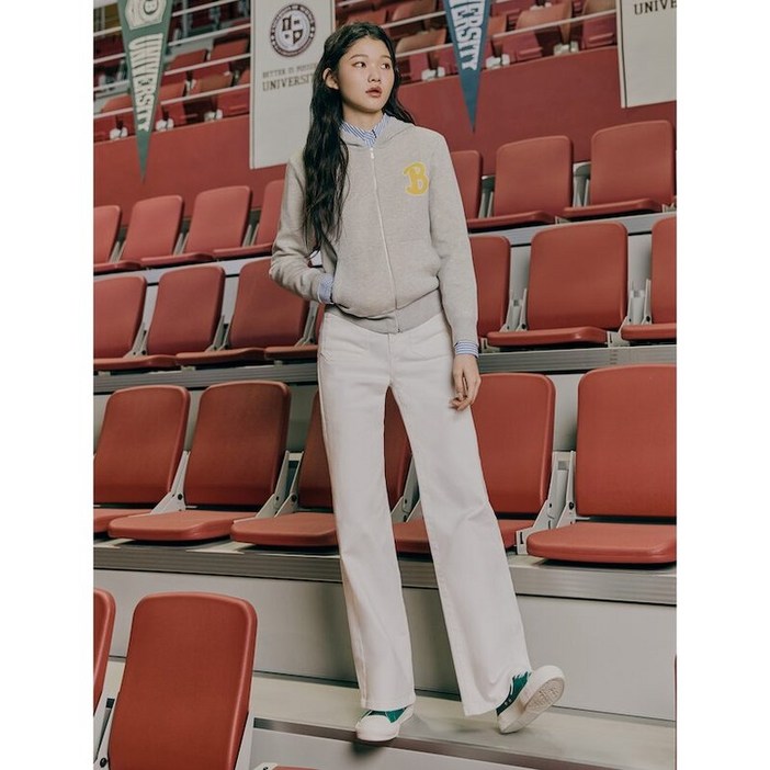 빈폴 LADIES 앞포켓 포인트 와이드핏 데님 팬츠 - 아이보리