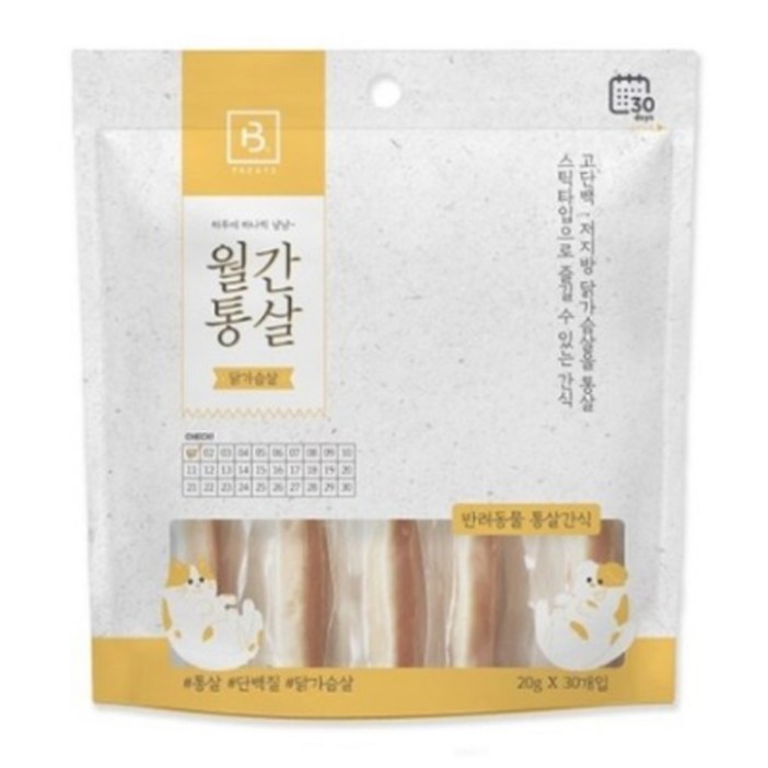 브리더랩 반려동물 월간통살 닭가슴살 스틱타입 간식 20g x 30p, 닭가슴살, 600g, 2개