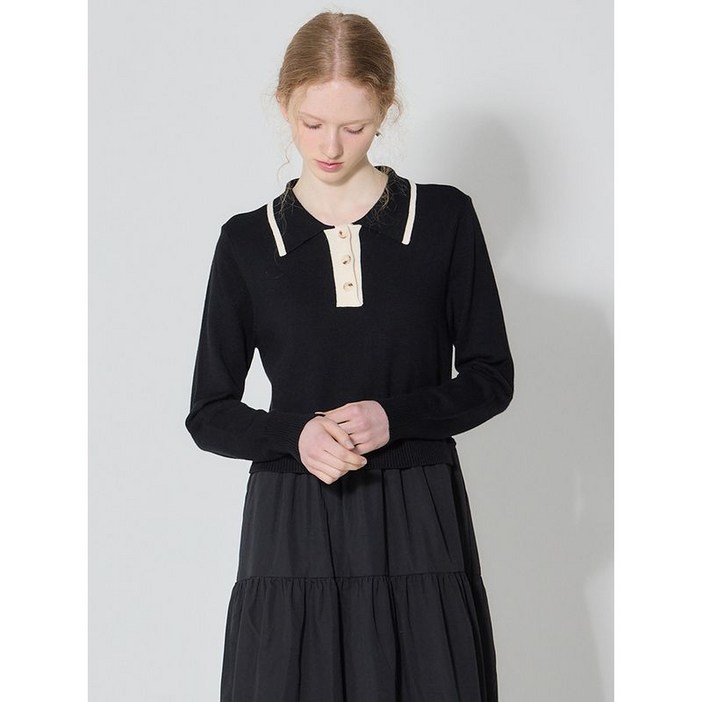 오조크 카라 배색 니트 티어드 원피스 택가격 142000원