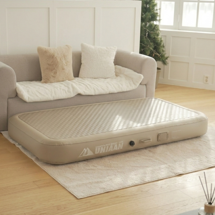 유니언 에어매트 캠핑 매트리스 자동펌프 내장 에어침대, 골드베이지이중공간지, 20cm
