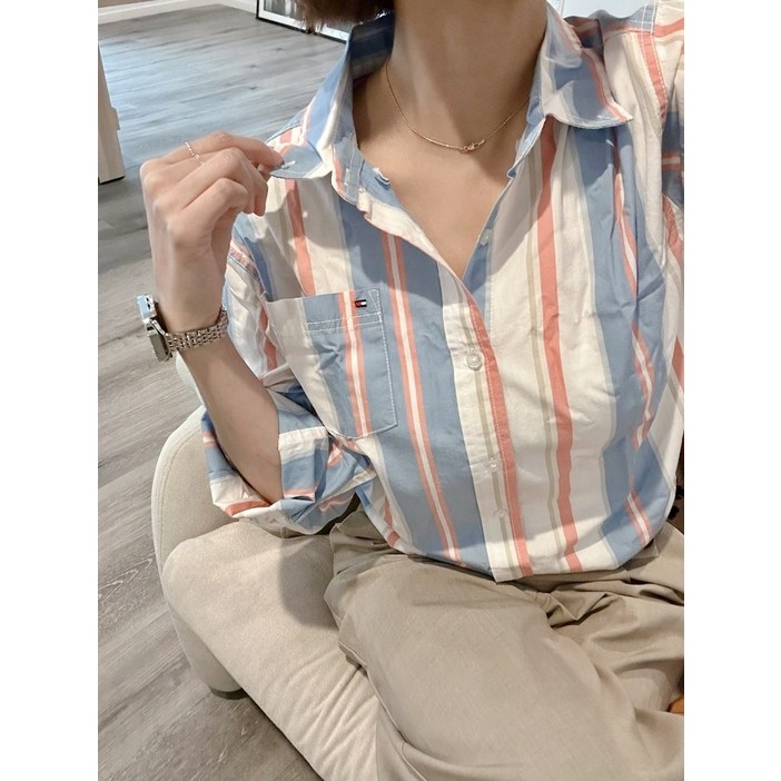 타미힐피거 ﻿25SS 여성 보이즈 볼드 스트라이프 긴팔 셔츠