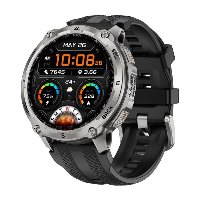 KOSPET 10ATM IP69K 방수 잠수형 군사 인증 이중 주파수 GPS 오프라인 지도 500mAh 160 가지 자유형 훈련 모드 스테인리스 스틸 탱크 T4 스마트워치, GPS  블루투스, 3.63cm, silver