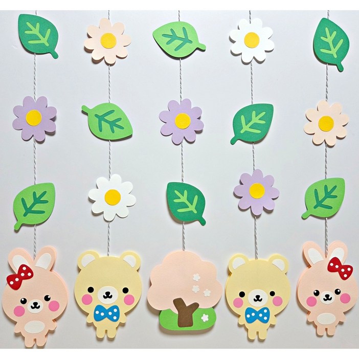 봄모빌 토끼모빌 곰모빌 어린이집 유치원 환경구성 게시판 새학기 교실꾸미기 양면  DIY  5줄