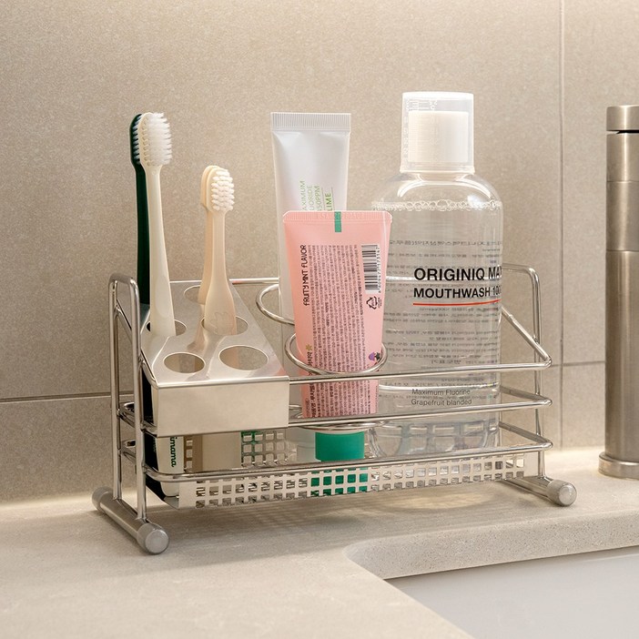 (1/12 순차발송) 오리지니크 스텐 압연 바스캐디 칫솔 꽂이 면도기 치약 거치대, 단품