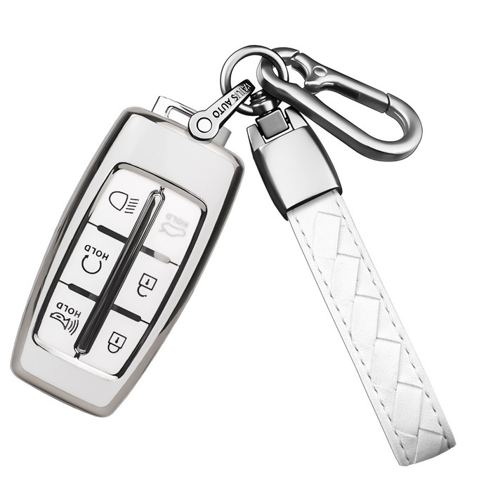 MODACE 제네시스 자동차키 케이스 TPU 소프트젤 보호 케이스 6버튼/8버튼 가죽 메탈 키링 키홀더