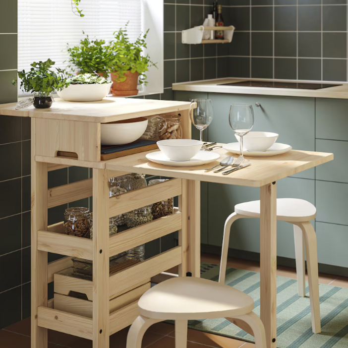 이케아 RESARO 레사뢰 이동식 드롭리프테이블수납 소나무 305.815.73