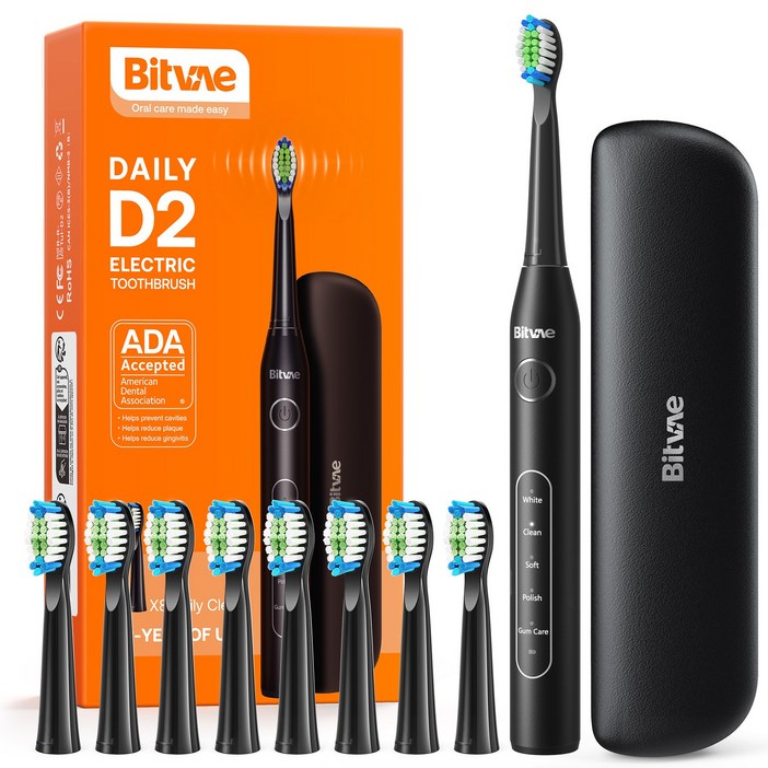 비트베이 D2 음파 전동칫솔 진동칫솔 스마트가압센서 칫솔모8개 Bitvae Amazon베스트, 8개