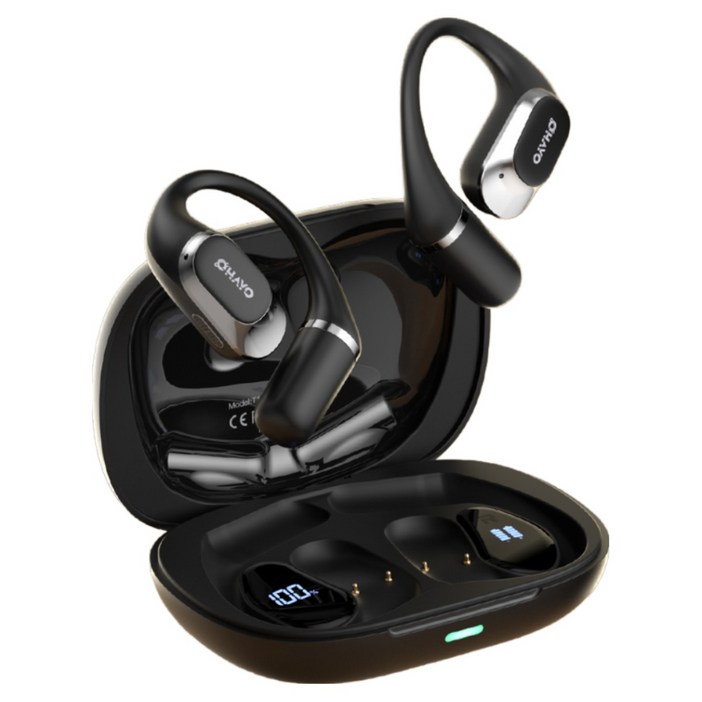 OHAYO 무선 블루투스 이어폰 귀걸이형 오픈핏 에어 블루투스5.4 고음질 Hi-Fi ENC T10, 블랙