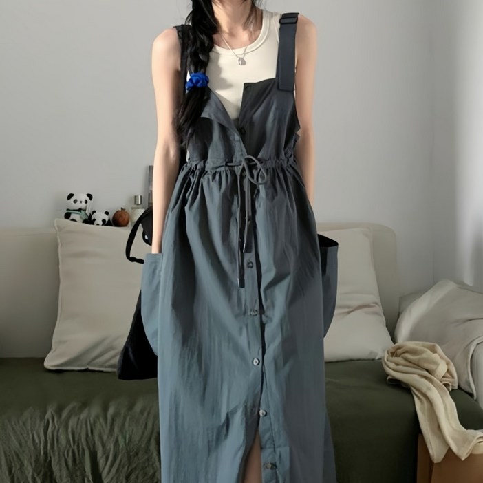 ZAJA 여성 투피스 멜빵 원피스 카고 루즈핏 캐주얼한