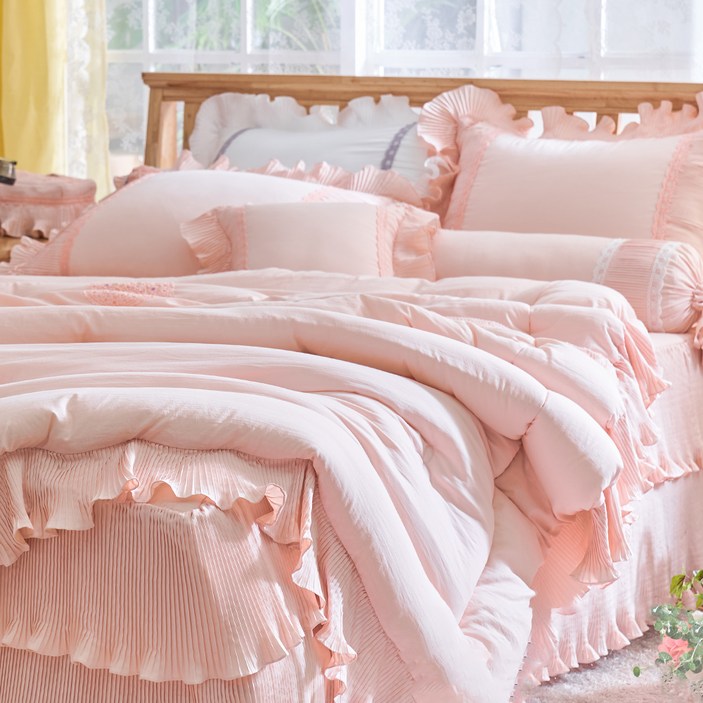 류금숙 플리츠 차렵이불 이중 프릴 침대커버세트