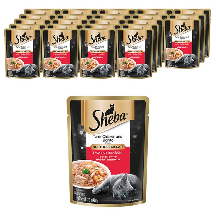 쉬바 어덜트 고양이 주식파우치, 닭참치, 70g, 24개 쉬바 어덜트 고양이 주식파우치, 닭참치, 70g, 24개