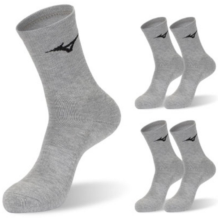 미즈노 컴피트 더블 쿠션 크루 스포츠 양말, 그레이, 5개