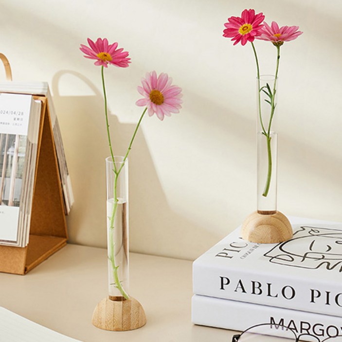 홈플로우 아름다운 원목 실린더 스탠드 시험관 꽃병 2p