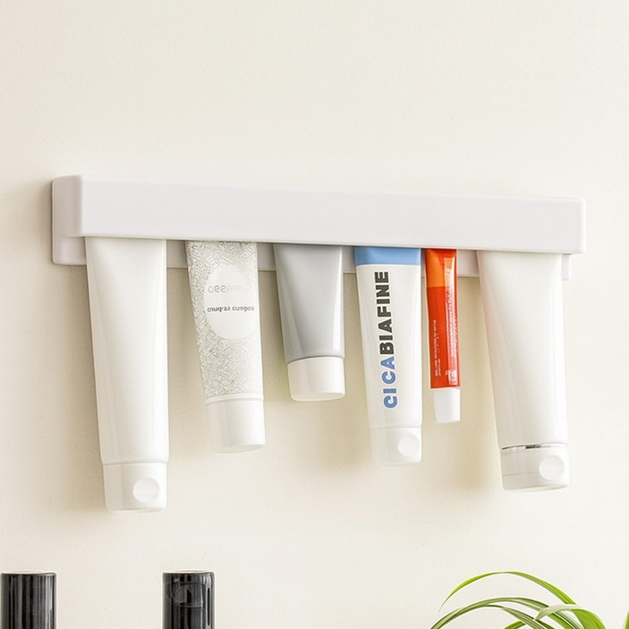 무식이네 정리왕 벽부착 튜브클립 롱 치약걸이, 화이트, 1개