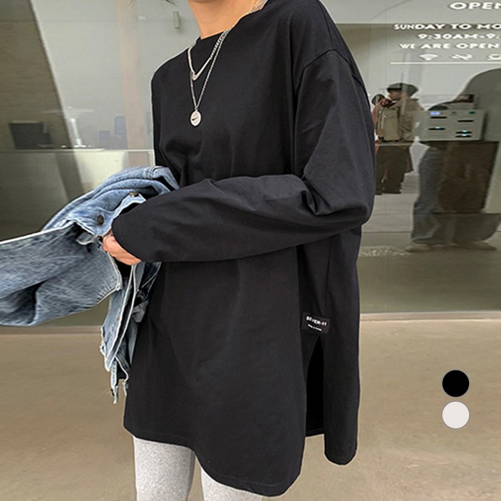 엘쏘 여성용 통기성 루즈핏 사이드 절개 긴팔 티셔츠